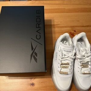 Reebok Cardi B White and Gold Sneakers